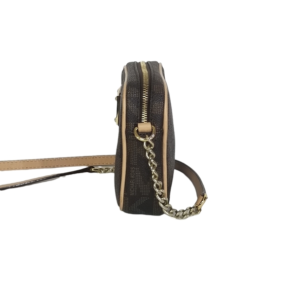 Michael Kors Jet Set Monogram Crossbody Bag Gold Logo Plate & Chain - Picture 7 of 15